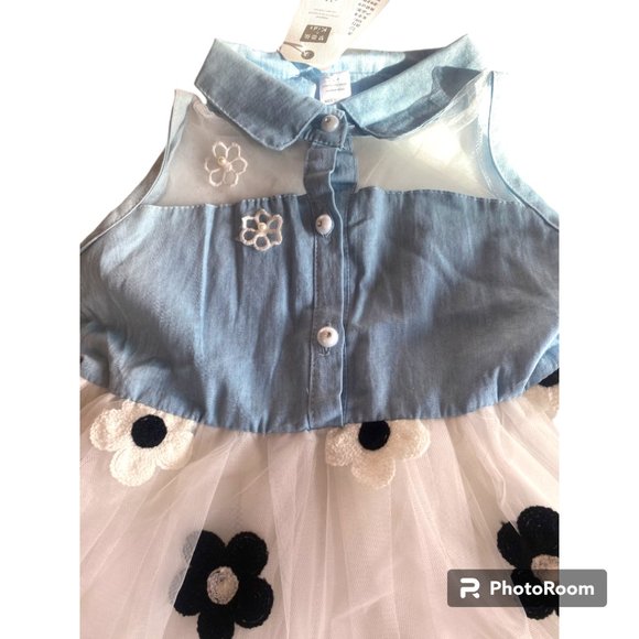 Girl's NWT Denim and Tulle with flowers and sheer mesh at top dress sz 4t - Picture 4 of 10